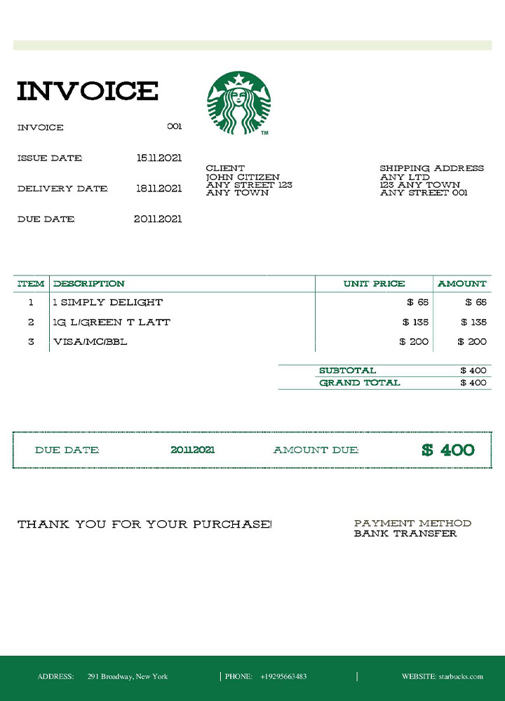 USA Starbucks invoice(2) PSD template